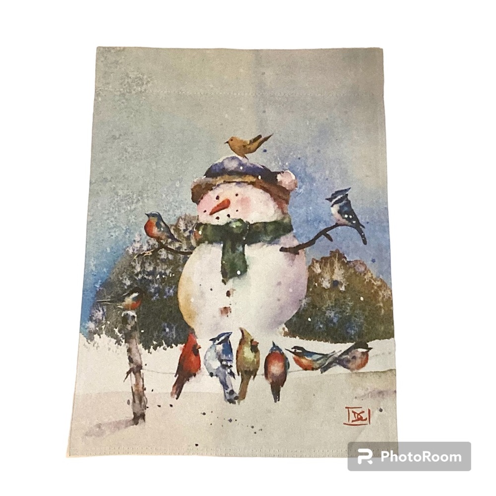 Evergreen Snowman & Songbird Suede Garden Holiday Flag Size Small